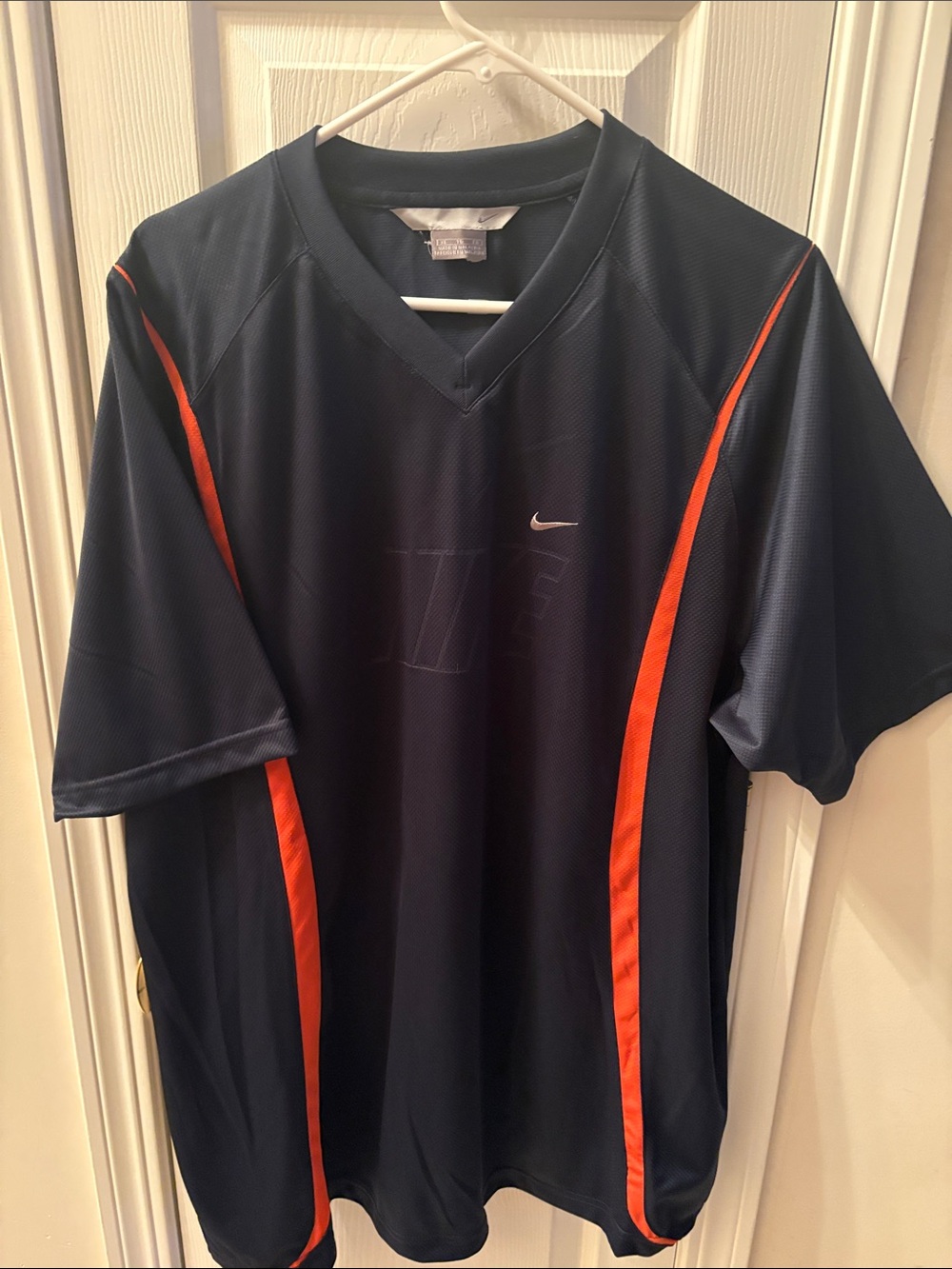 Nike Men’s Dark Blue Athletic Jersey with Orange Piping